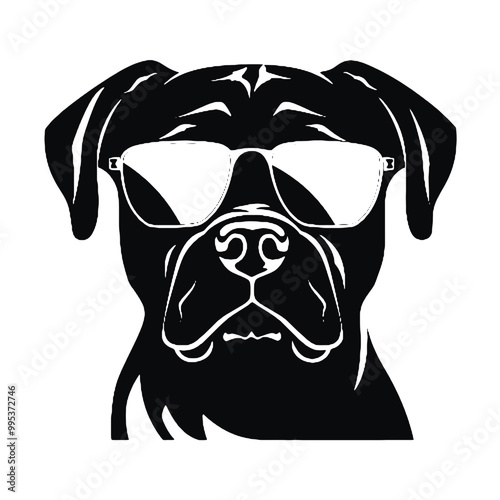 Cane Corso with Sunglasses Silhouette Vector Art Transparent