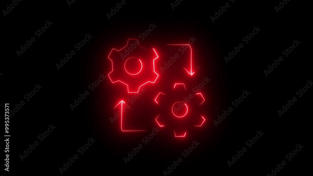 Animation of neon line cogwheel with forward arrow. Concept for growth and success business. Able use graphic isolated on transparent background. Animation of neon line cogwheel with forward arrow. Concept for growth and success business. Able use graphic isolated on transparent background.