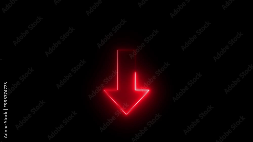 Neon arrow glowing. Directional sign arrow points to the down Neon arrow glowing. Directional sign arrow points to the down