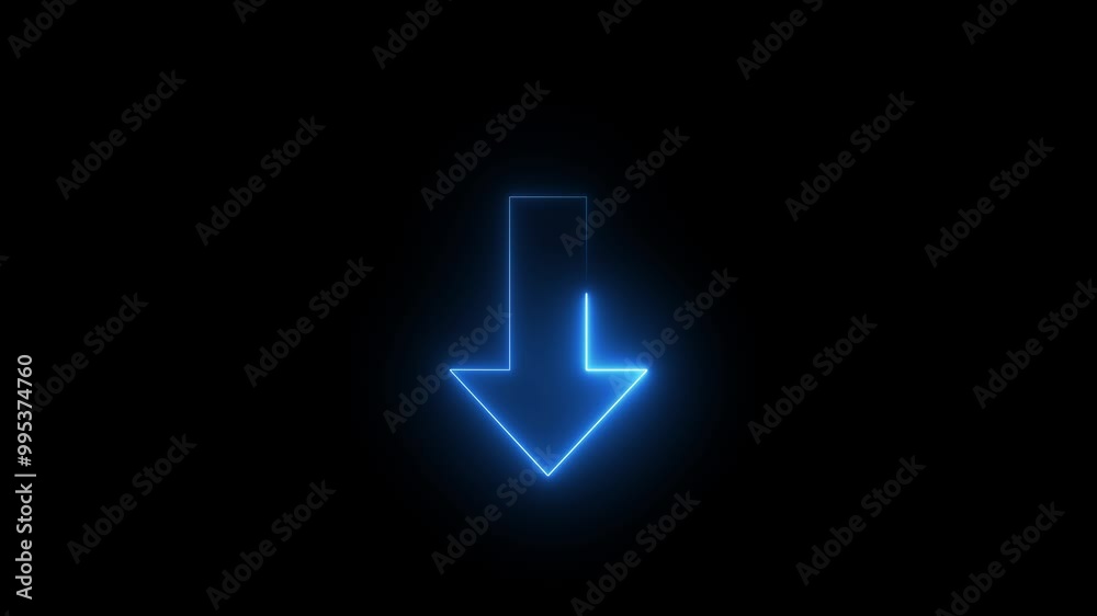 Neon arrow glowing. Directional sign arrow points to the down Neon arrow glowing. Directional sign arrow points to the down