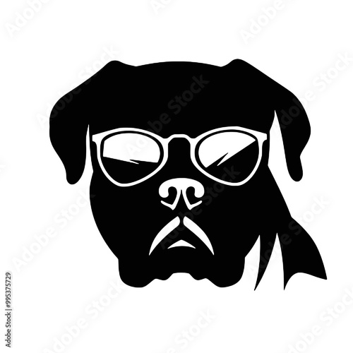 Cane Corso Dog Wearing Sunglasses Silhouette Vector Illustration