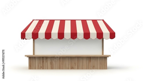 Red and white striped market stall isolated on a white background