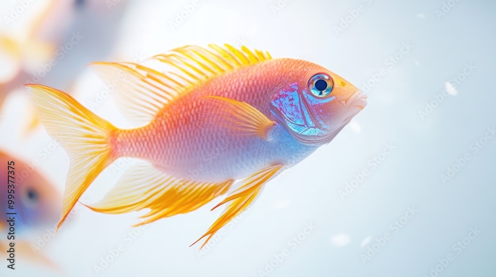 Surrealistic fish floating against a white background Surrealistic fish floating against a white background
