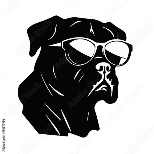 Cane Corso Dog Silhouette with Sunglasses Transparent Background