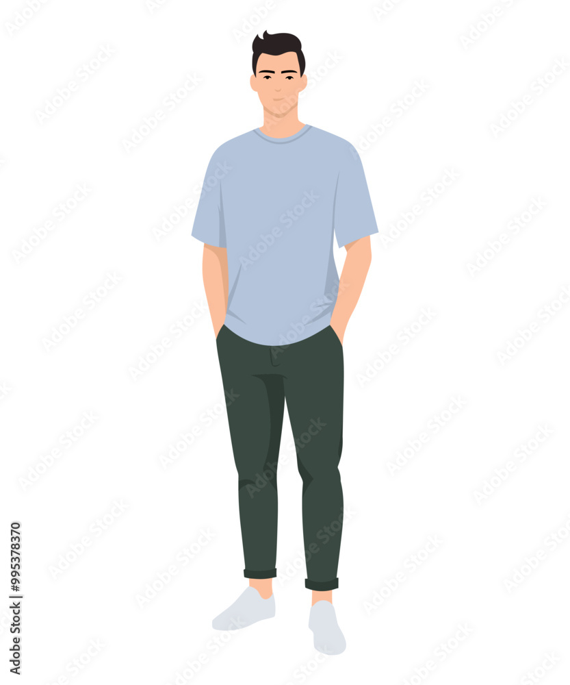 Vector illustration of a man in a light blue t-shirt and green pants Vector illustration of a man in a light blue t-shirt and green pants