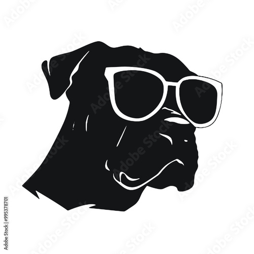 Cool Cane Corso Dog with Sunglasses Silhouette Vector