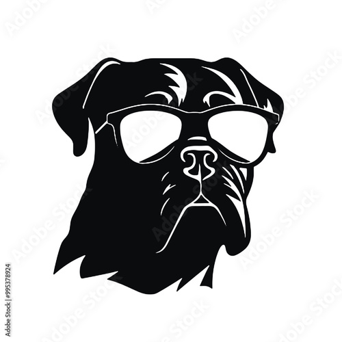 Cane Corso Dog with Sunglasses Silhouette Vector Illustration