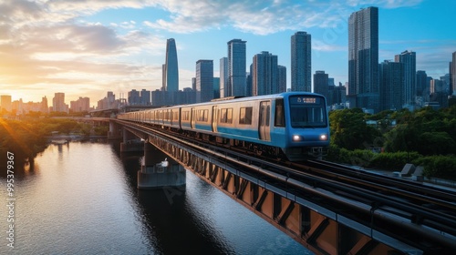 the subway rides over the bridge