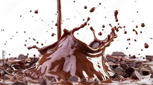 Chocolate liquid splash swirl wave isolated on transparent background, png