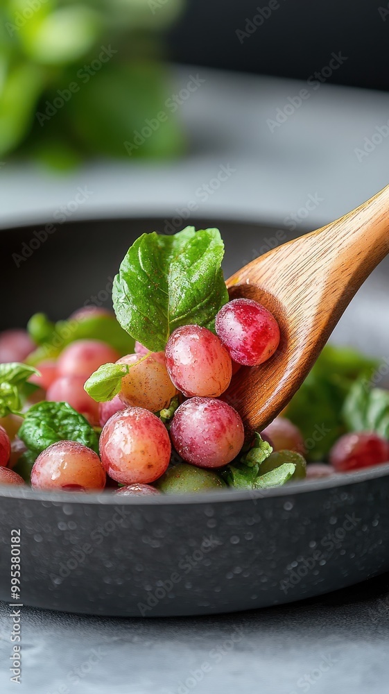 Grapes cooked in a skillet with spices, showcasing a flavorful dish. Grapes cooked in a skillet with spices, showcasing a flavorful dish.