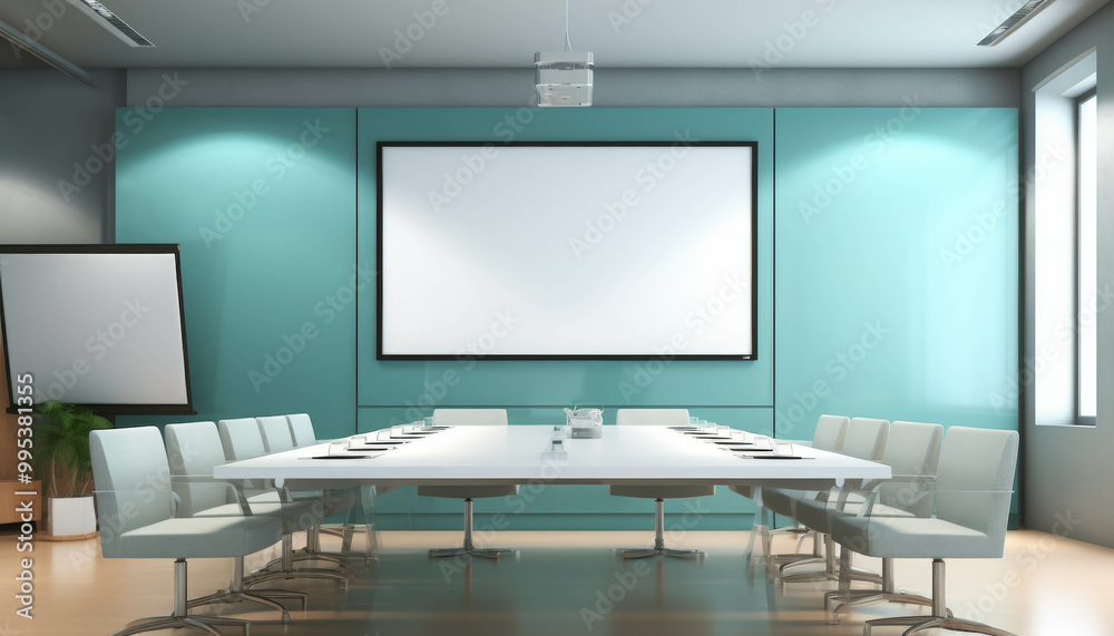 Modern Conference Room with Projector and Screen Modern Conference Room with Projector and Screen