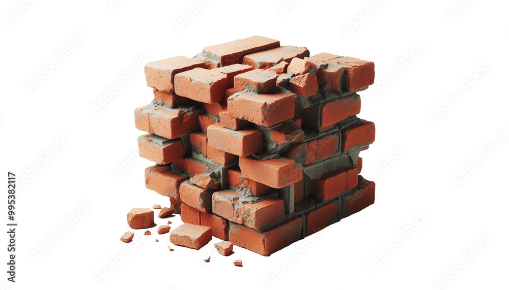Piece of broken brick wall on a transparent background. Piece of broken brick wall on a transparent background.