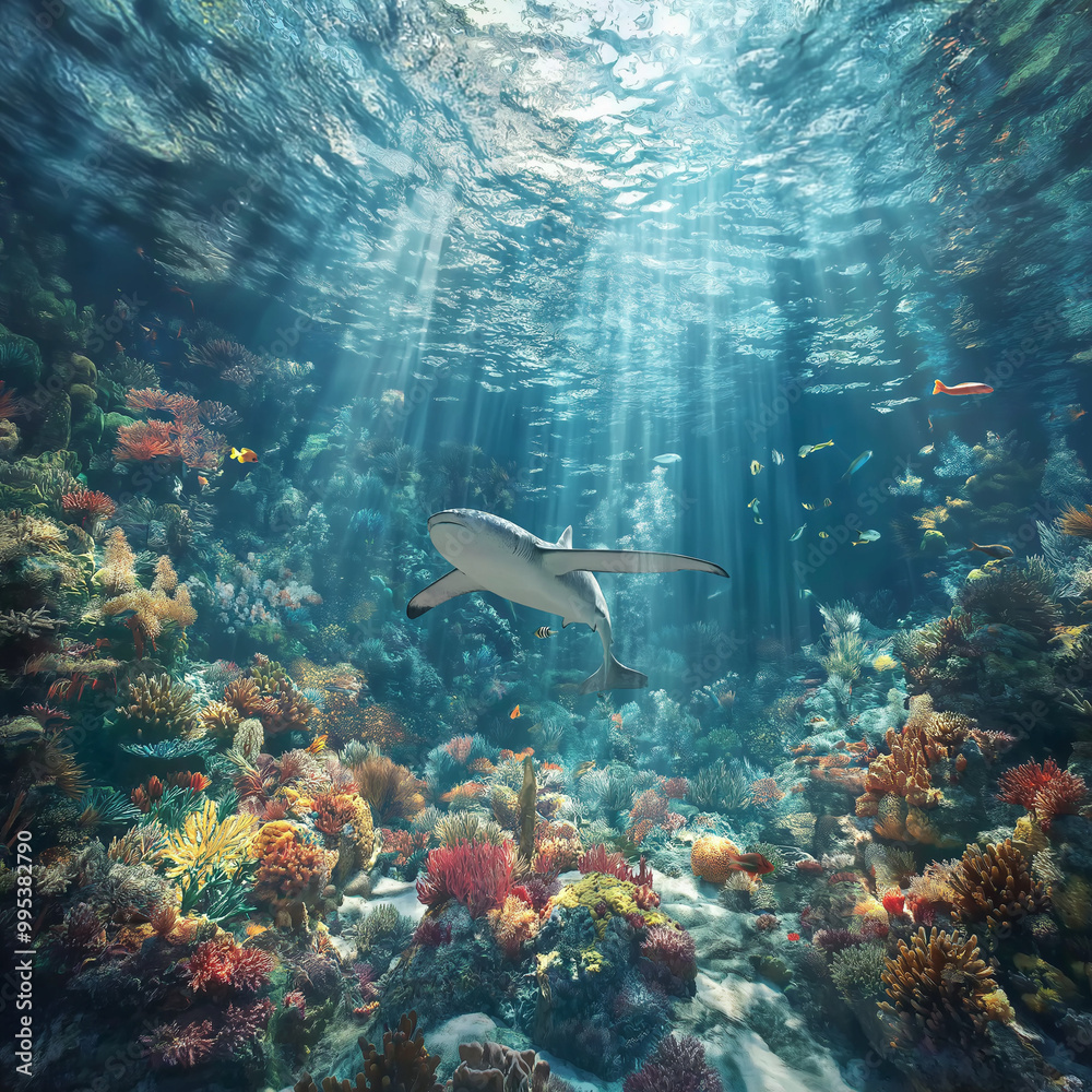 Fototapeta premium diver and shark