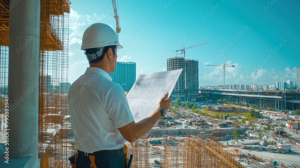 The Architect Reviewing Blueprints The Architect Reviewing Blueprints