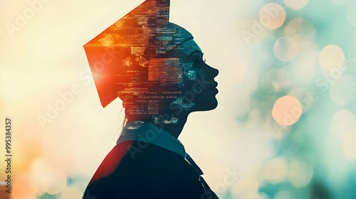 A silhouette of a graduate wearing a cap, symbolizing achievement and hope, with a vibrant background representing future possibilities.