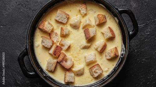 Wallpaper Mural Top View of Creamy Cheese Fondue with Croutons Torontodigital.ca