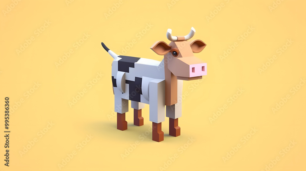 Cow 3d pixel Character Cartoon