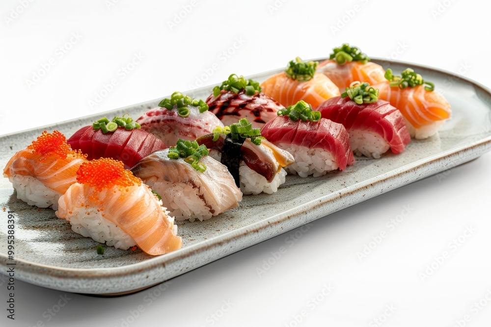 Japanese sushi nigiri with various toppings Japanese sushi nigiri with various toppings