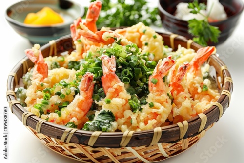 Japanese kakiage tempura with shrimp and vegetables photo