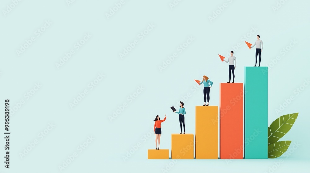 Business growth concept with people on colorful bar charts. Business growth concept with people on colorful bar charts.
