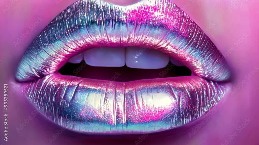 A close-up shot of a person's lips with metallic silver lipstick, showcasing a bold and unique makeup look A close-up shot of a person's lips with metallic silver lipstick, showcasing a bold and unique makeup look