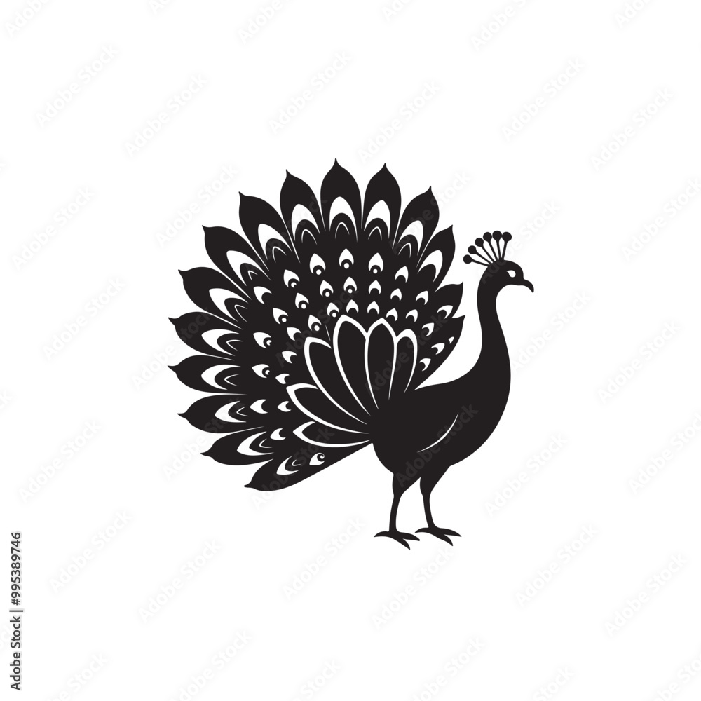Silhouette peacock with asymmetrical plumage Silhouette peacock with asymmetrical plumage
