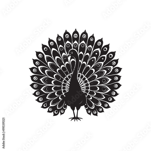 Silhouette peacock with asymmetrical plumage