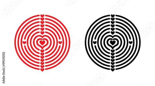 Red and black heart vector icons. Vector hearts for valentine day. Heart symbol. Heart sign.