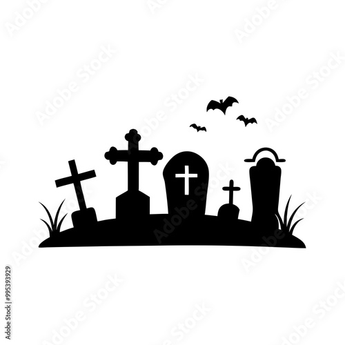 Graveyards and Headstones Silhouette Vector Illustration: Hauntingly Beautiful Cemetery Designs