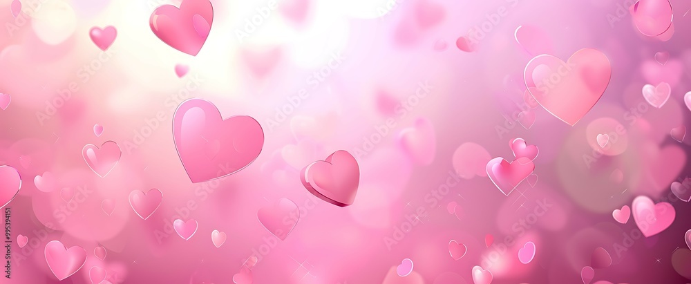 A dreamy background with glowing hearts and sparkles in pink and white hues. A dreamy background with glowing hearts and sparkles in pink and white hues.
