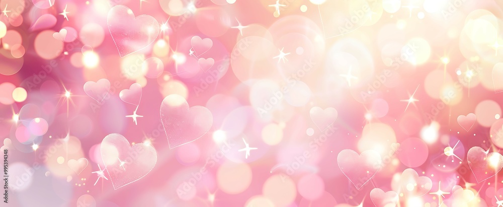 A dreamy background with glowing hearts and sparkles in pink and white hues. A dreamy background with glowing hearts and sparkles in pink and white hues.