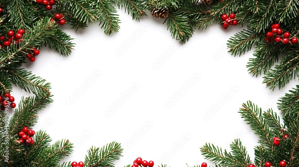 Christmas Frame with Green Fir Branches on White Background Christmas Frame with Green Fir Branches on White Background