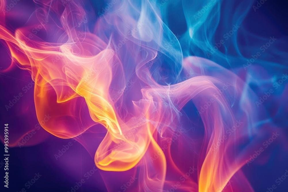 Abstract Swirling Smoke in Vibrant Hues of Blue, Yellow, and Pink Abstract Swirling Smoke in Vibrant Hues of Blue, Yellow, and Pink