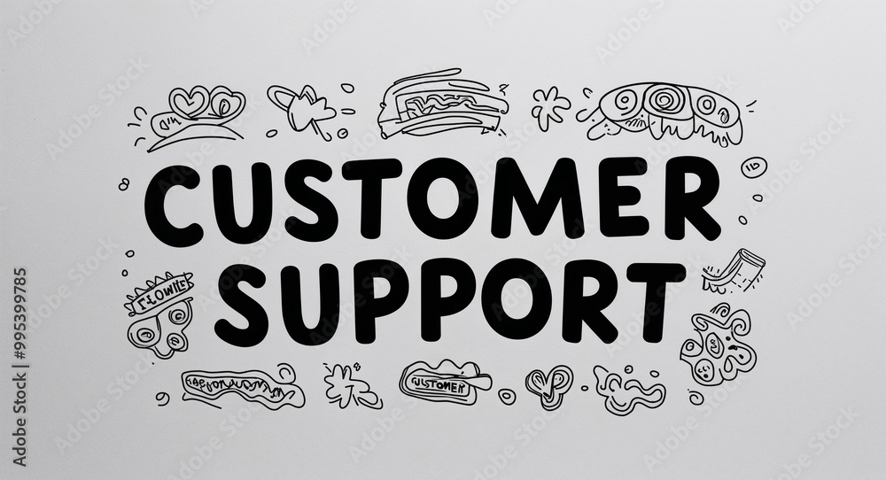 customer support word lettering with groovy doodles drawing design on plain white background customer support word lettering with groovy doodles drawing design on plain white background