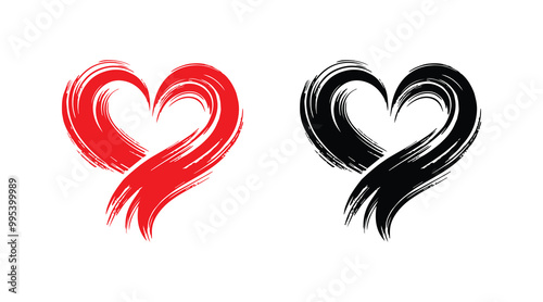 Red and black heart vector icons. Vector hearts for valentine day. Heart symbol. Heart sign.