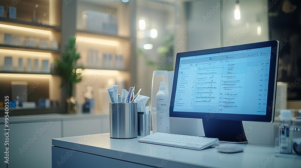 Fototapeta premium Digital interface of electronic health records in use at a doctor's office