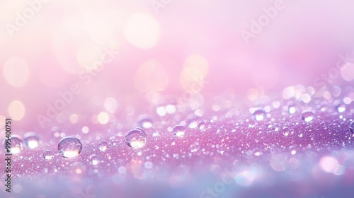 Sparkling Water Drops on a Shimmering Purple Surface - A Close-Up Macro View