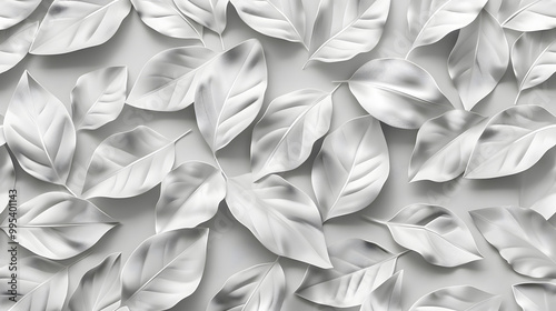 Fototapeta Naklejka Na Ścianę i Meble -  White geometric leaves 3d tiles texture Wood background. Generative AI.