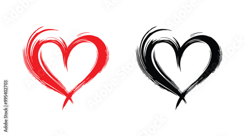 Red and black heart vector icons. Vector hearts for valentine day. Heart symbol. Heart sign.