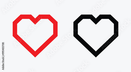 Red and black heart vector icons. Vector hearts for valentine day. Heart symbol. Heart sign.