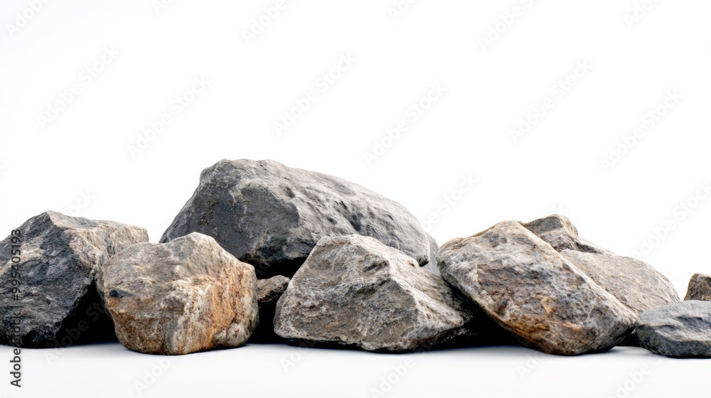 rocks stones standing alone against a pure white background.