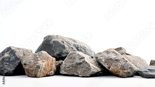 rocks stones standing alone against a pure white background.