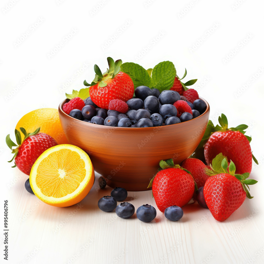 Vibrant Fruit Collection in Wooden Bowl Display Vibrant Fruit Collection in Wooden Bowl Display