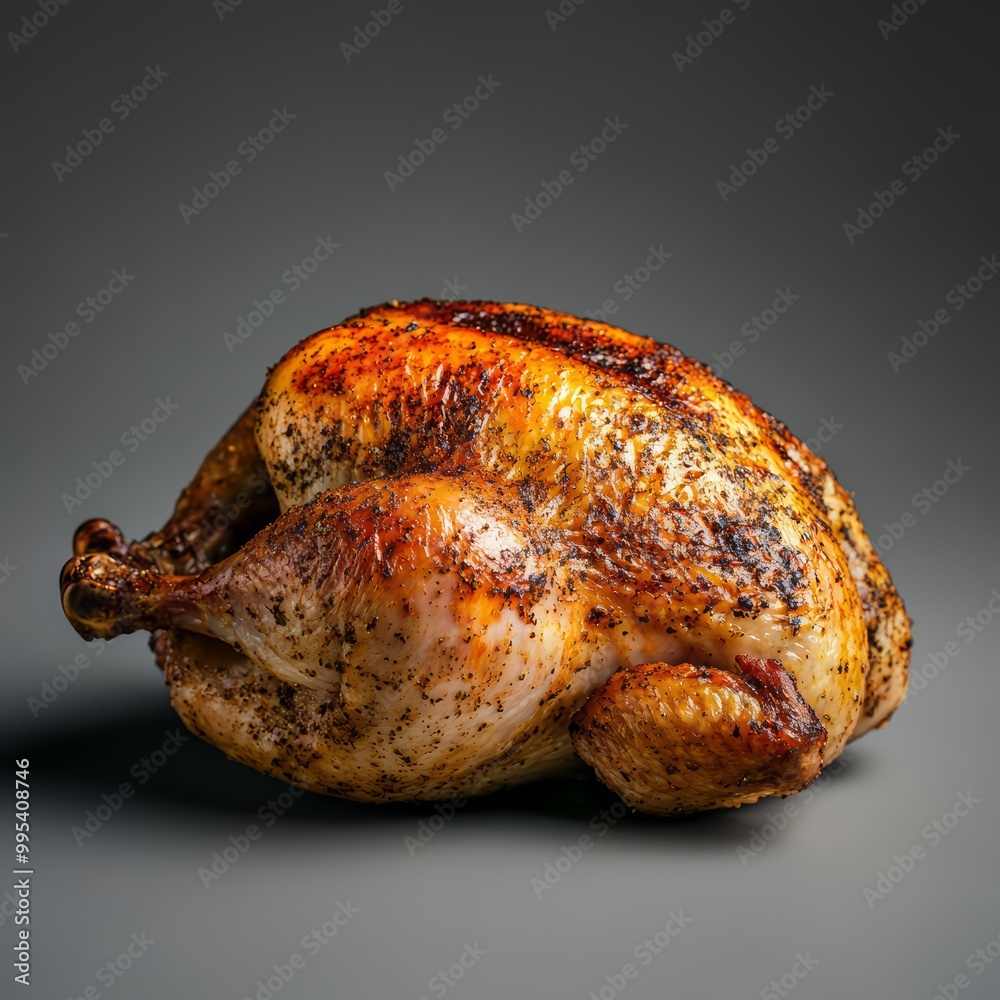 Golden Roasted Chicken with Crispy Skin on a Dark Background Golden Roasted Chicken with Crispy Skin on a Dark Background
