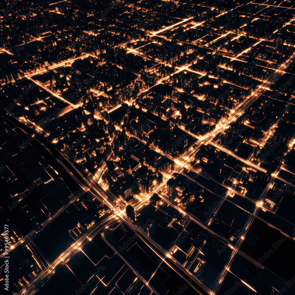 Nighttime Aerial View of Energy Grid Infrastructure Nighttime Aerial View of Energy Grid Infrastructure