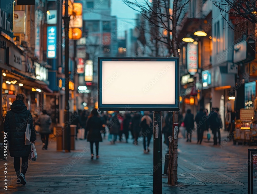 Urban street scene with blank billboard at twilight Urban street scene with blank billboard at twilight