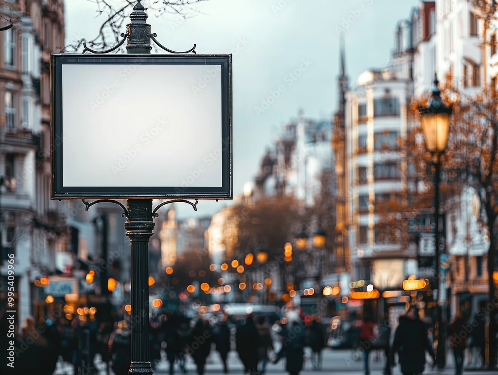 Blank advertising billboard in a bustling city street Blank advertising billboard in a bustling city street