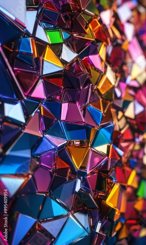 Geometric Colorful Glass Pattern with Reflective Surfaces