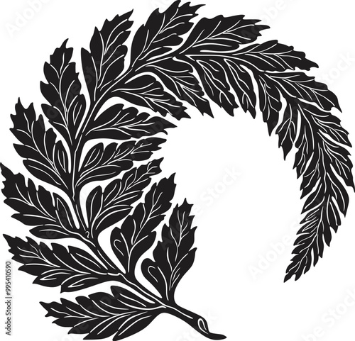 Silver fern leaves silhouette vector design handmade	
