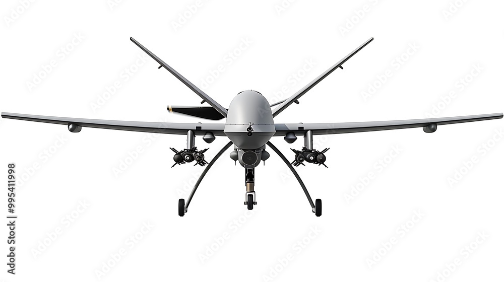 A military drone with high-speed rotary blades, isolated on a white background. A military drone with high-speed rotary blades, isolated on a white background.